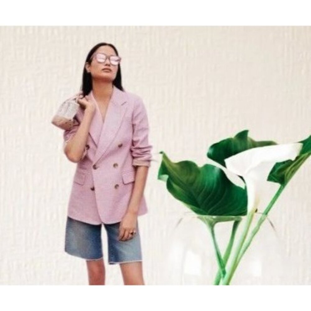 J. Crew Linen Bristol Double-Breasted Long Sleeve Casual Blazer Pink Size 2 - Picture 2 of 14